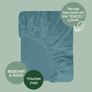 Drap-Housse Percale Tencel™ Coton Bio pour Lit 2x80x200 Drap-Housse Percale Tencel™ Coton Bio pour Lit 2x80x200