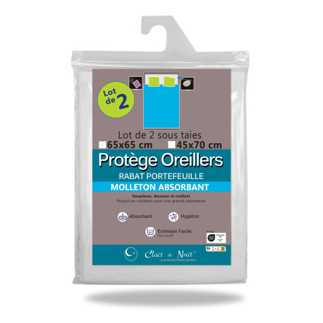 Lot de 2 Protège Oreiller Coton Molleton Lot de 2 Protège Oreiller Coton Molleton