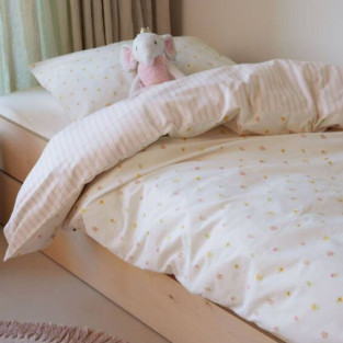 Housse de couette enfant réversible fleurs et rayures roses