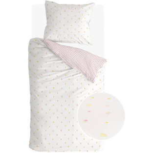 Housse de couette enfant réversible fleurs et rayures roses