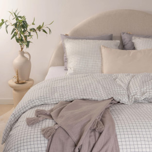 Housse de couette flanelle à carreaux blanc et anthracite Housse de couette flanelle à carreaux blanc et anthracite