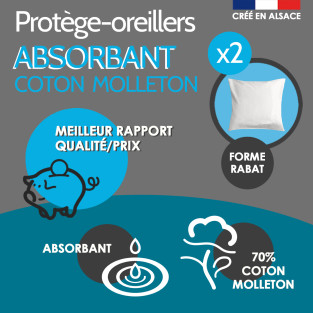 Lot de 2 Protège Oreiller Coton Molleton