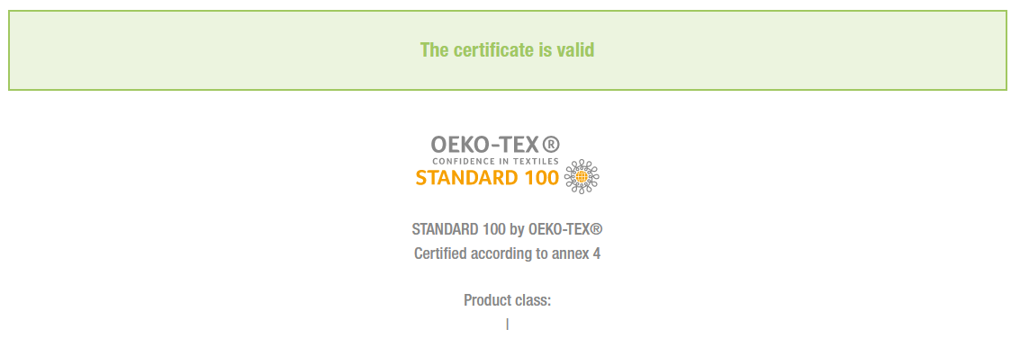 Preuve de validité du certificat Oeko-Tex